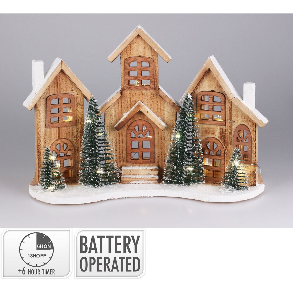Rustic Wooden LED Christmas Village Scene | Light-Up Christmas Houses - 38x27cm Ornament - Tophatter Daily Deals