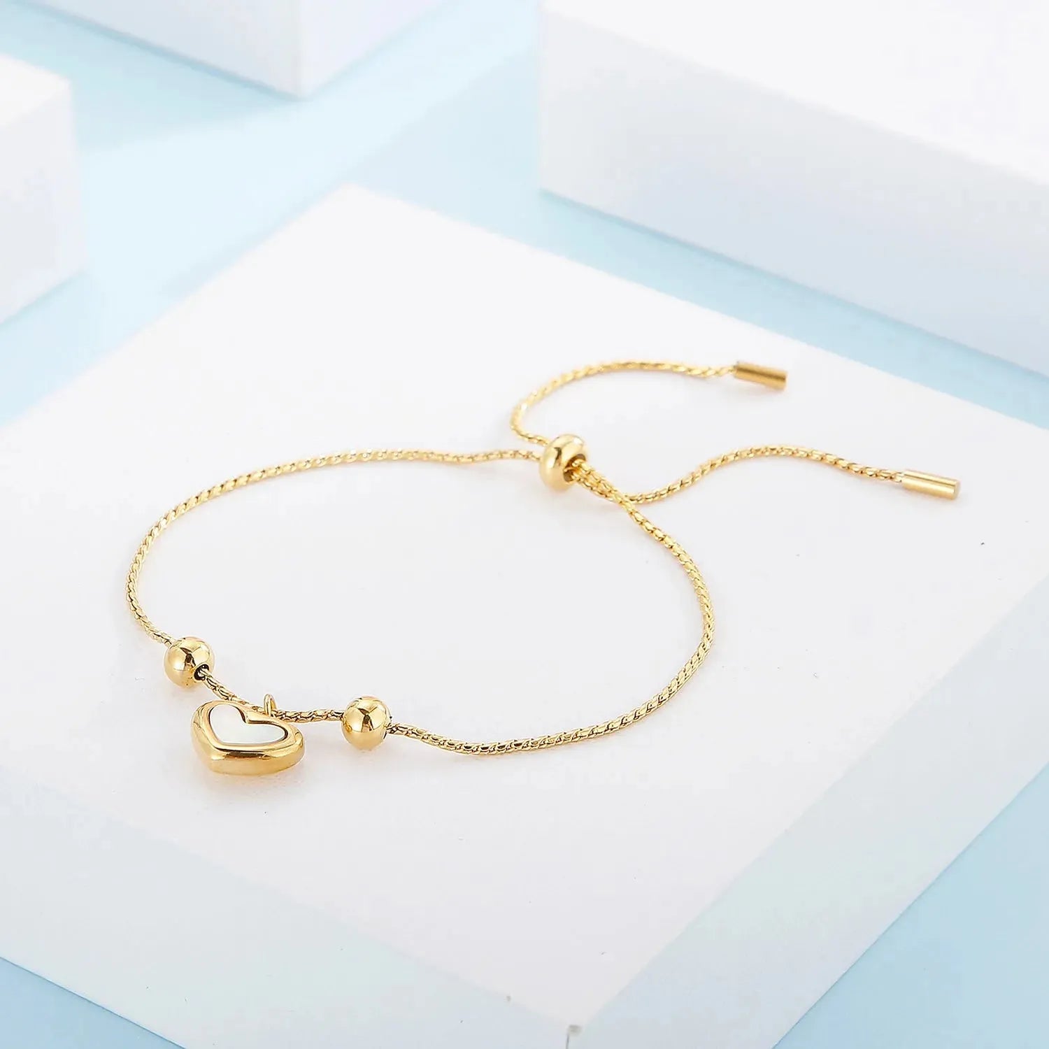 Mother-Of-Pearl Heart Pendant Stainless Steel Bracelet Gold One Size Bracelets - Tophatter Daily Deals