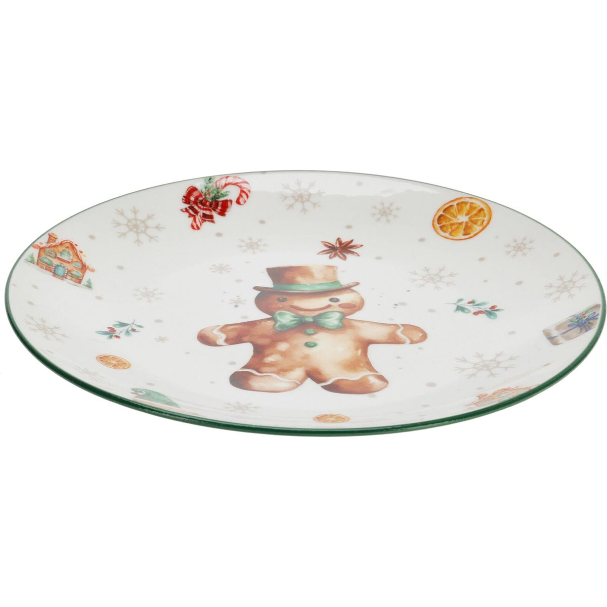 Gingerbread Christmas Side Plate | Ceramic Festive Tableware for Snacks - 19cm Plate - Tophatter Daily Deals