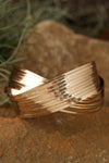 Gold Textured Crossover Metal Cuff Wide Bracelet Bracelets - Tophatter Daily Deals