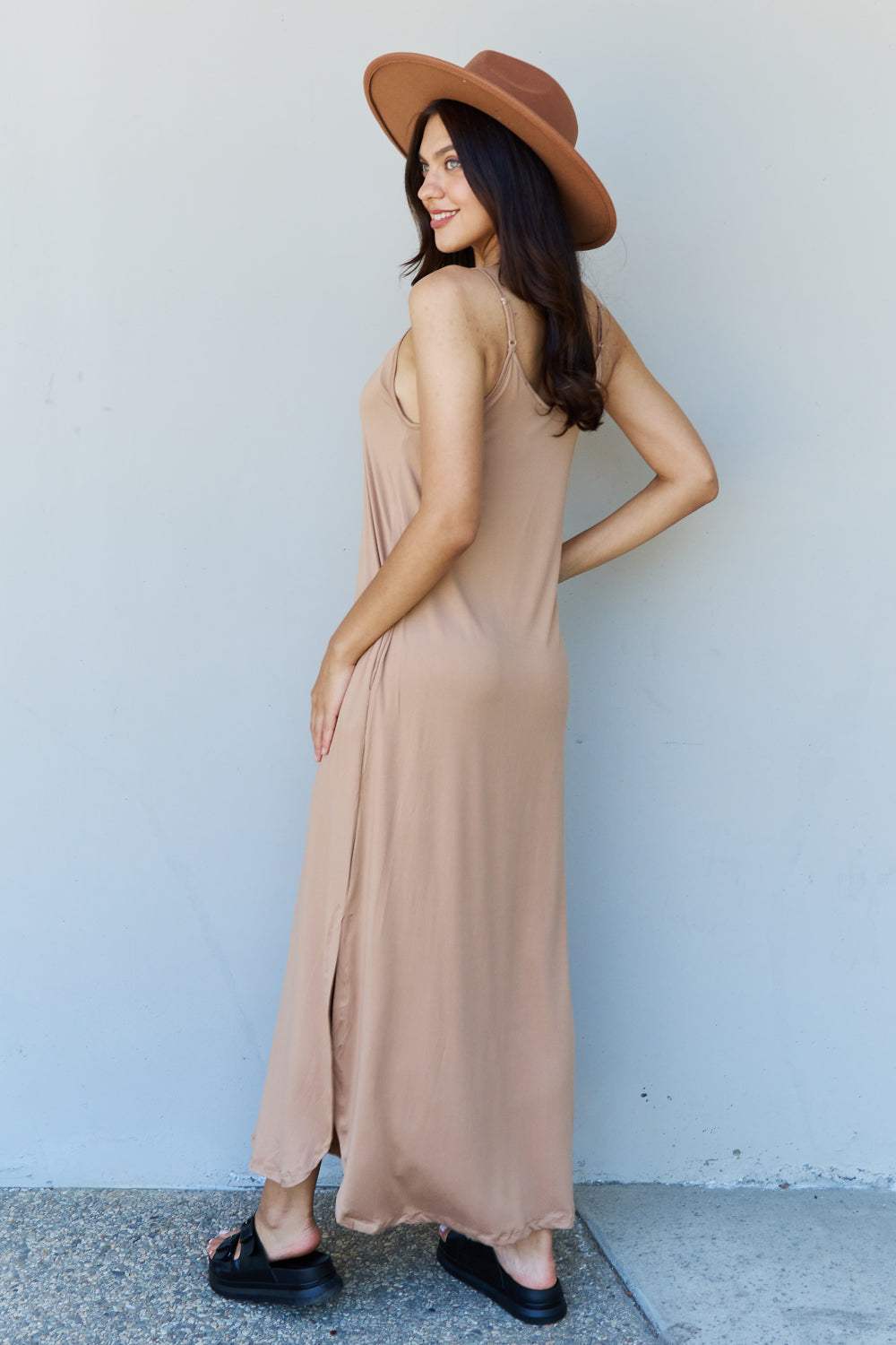 Ninexis Good Energy Full Size Cami Side Slit Maxi Dress in Camel Casual Dresses - Tophatter Daily Deals