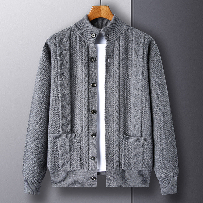 Warm Cozy Men's Cardigan - Single-Breasted Jacquard Knit M8513 Medium Gray 3D Changing Face Moving Picture Frame - Tophatter Daily Deals