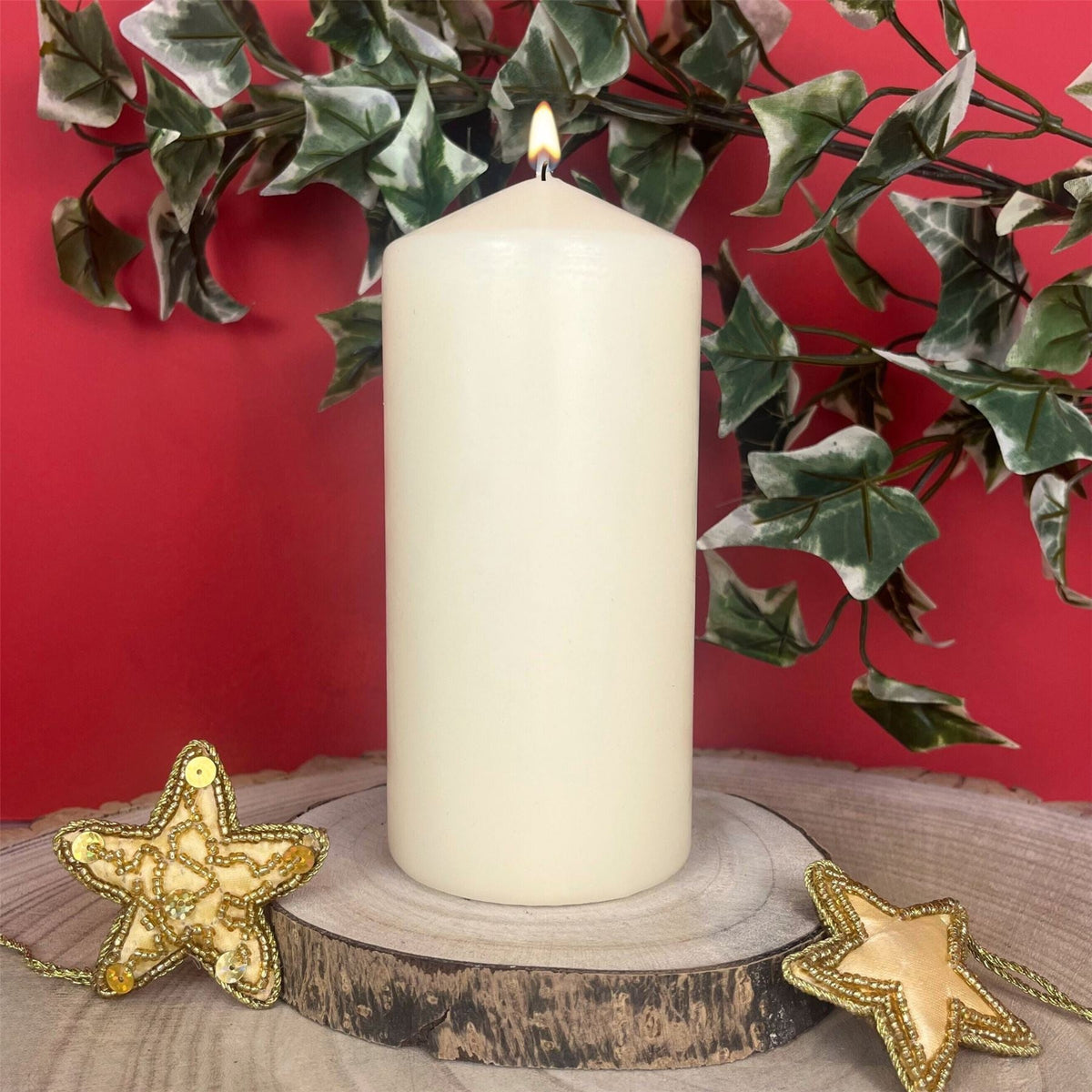 Ivory Church Pillar Candle | Unscented Decorative Cream Pillar Candle - 15cm Candle - Tophatter Daily Deals