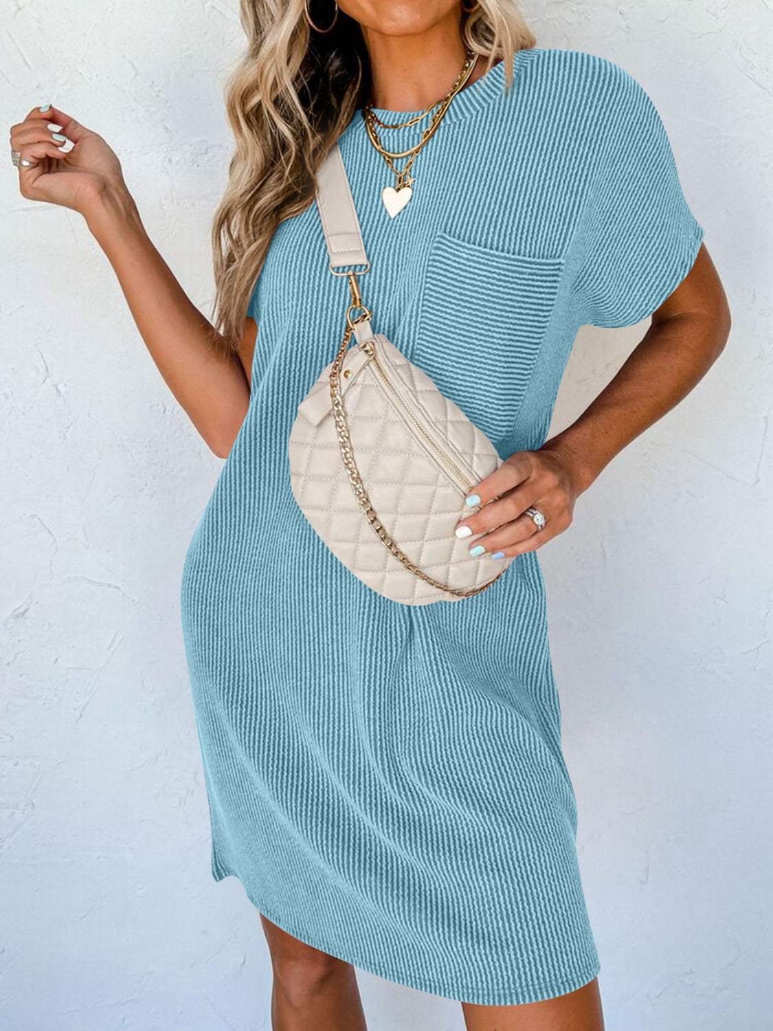 Round Neck Short Sleeve Mini Dress Casual Dresses - Tophatter Daily Deals