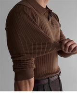 Fitted Men's Long Sleeve Polo Shirt - Ribbed Knit, Casual 3D Changing Face Moving Picture Frame - Tophatter Daily Deals