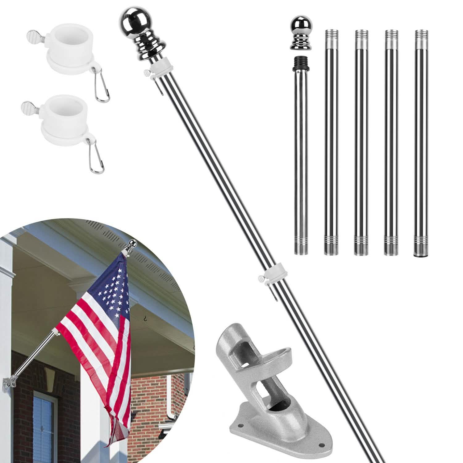 6Ft Stainless Steel Wall Mounted Flag Pole Everything Else - Tophatter Daily Deals