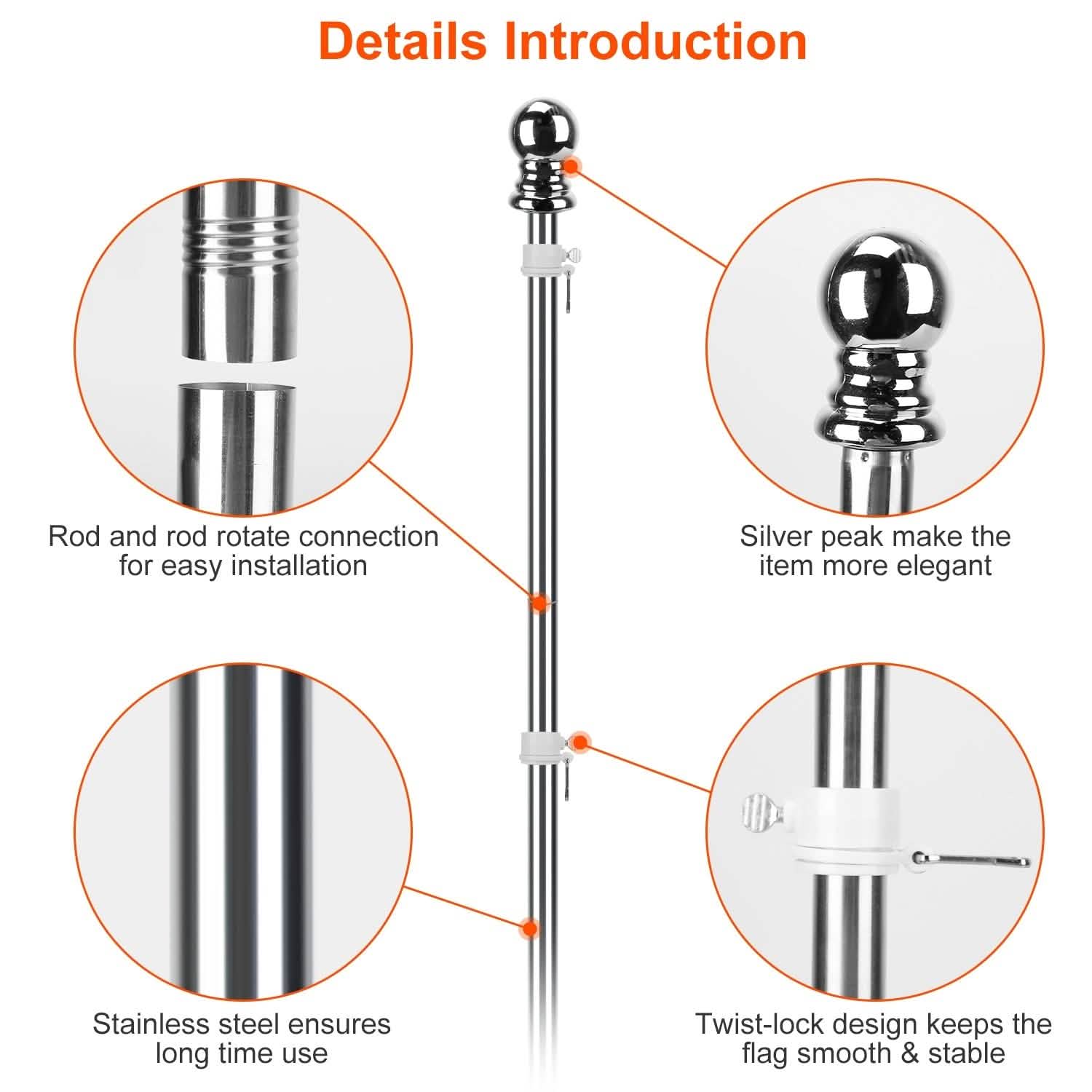 6Ft Stainless Steel Wall Mounted Flag Pole Everything Else - Tophatter Daily Deals