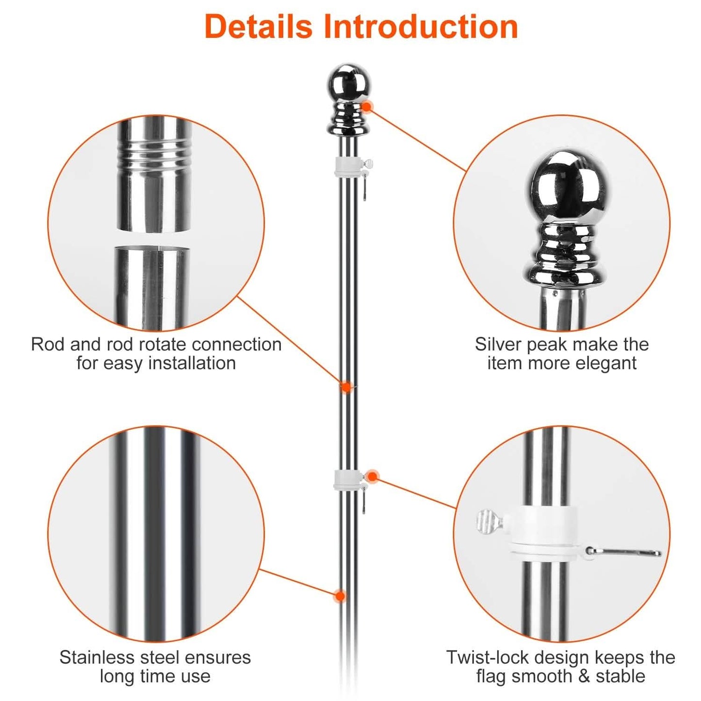 6Ft Stainless Steel Wall Mounted Flag Pole Everything Else - Tophatter Daily Deals