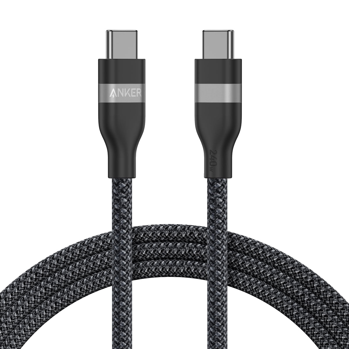 Anker USB-C to USB-C Cable (3 ft / 6 ft, 240W, Upcycled-Braided) 6 ft Black Batteries & Power Accessories - Tophatter Daily Deals
