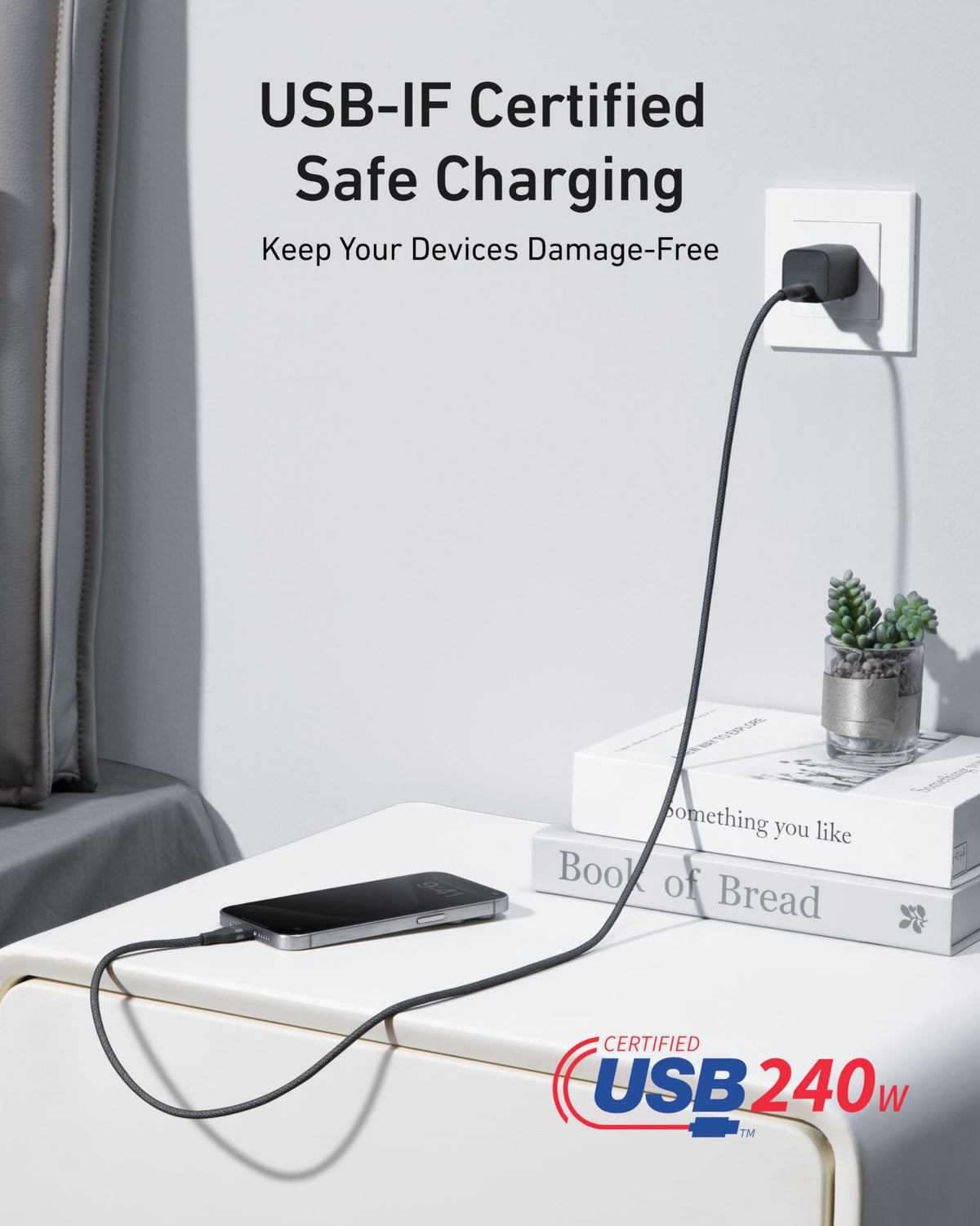 Anker USB-C to USB-C Cable (3 ft / 6 ft, 240W, Upcycled-Braided) Batteries & Power Accessories - Tophatter Daily Deals