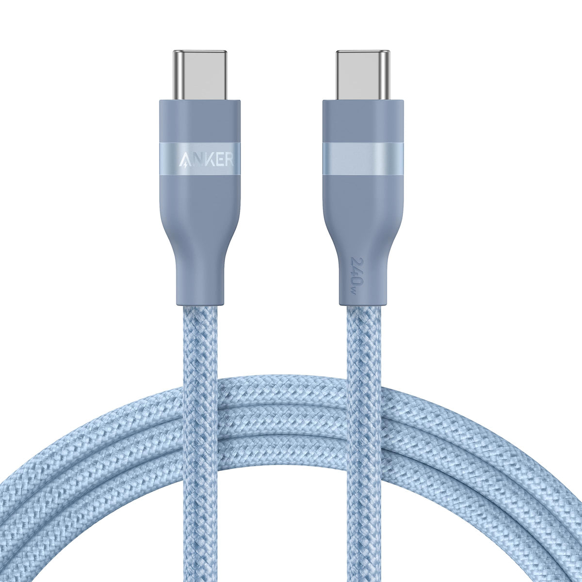 Anker USB-C to USB-C Cable (3 ft / 6 ft, 240W, Upcycled-Braided) 6 ft Ice Lake Blue Batteries & Power Accessories - Tophatter Daily Deals
