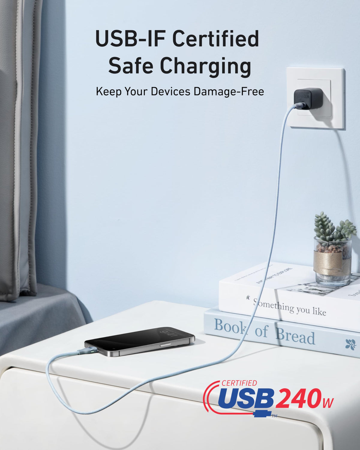 Anker USB-C to USB-C Cable (3 ft / 6 ft, 240W, Upcycled-Braided) Batteries & Power Accessories - Tophatter Daily Deals