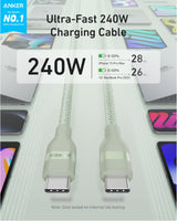 Anker USB-C to USB-C Cable (3 ft / 6 ft, 240W, Upcycled-Braided) Batteries & Power Accessories - Tophatter Daily Deals