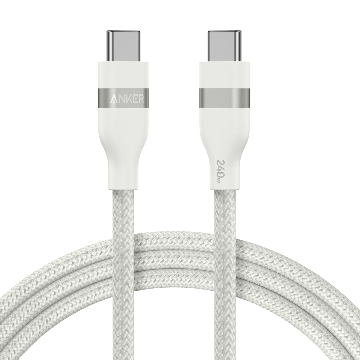 Anker USB-C to USB-C Cable (3 ft / 6 ft, 240W, Upcycled-Braided) 6 ft White Batteries & Power Accessories - Tophatter Daily Deals
