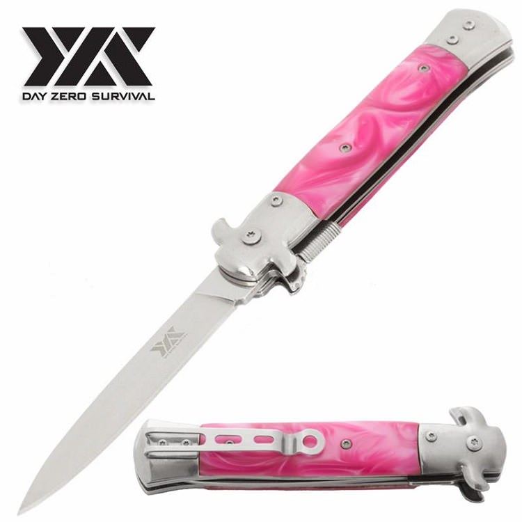 9" Italian Milano Pink Stiletto Style DZS Spring Assisted Open Pocket Knife - Tophatter's Guns'N'Weapons Store Collectible Weapons - Tophatter Daily Deals