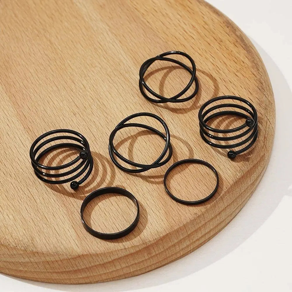 6pcs Personality Black Cross Ring Set Ladies Knuckle Rings Punk Y2K Accessories - Tophatter Daily Deals