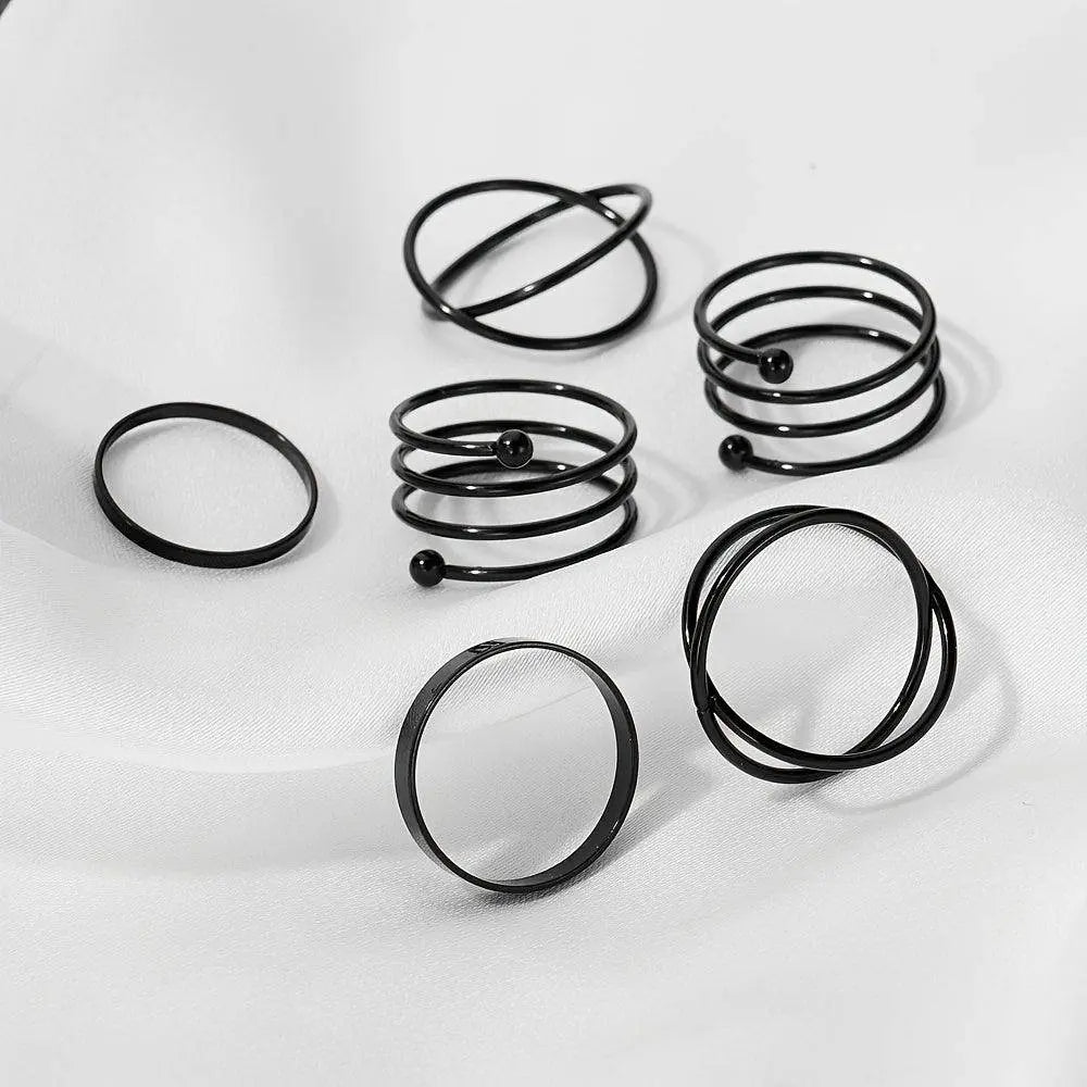 6pcs Personality Black Cross Ring Set Ladies Knuckle Rings Punk Y2K Accessories - Tophatter Daily Deals