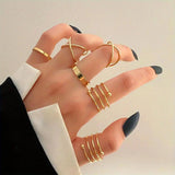 6pcs Personality Black Cross Ring Set Ladies Knuckle Rings Punk Y2K Accessories Golden - Tophatter Daily Deals