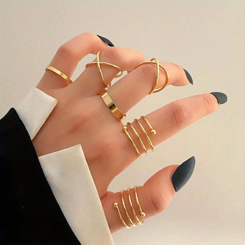 6pcs Personality Black Cross Ring Set Ladies Knuckle Rings Punk Y2K Accessories Golden - Tophatter Daily Deals