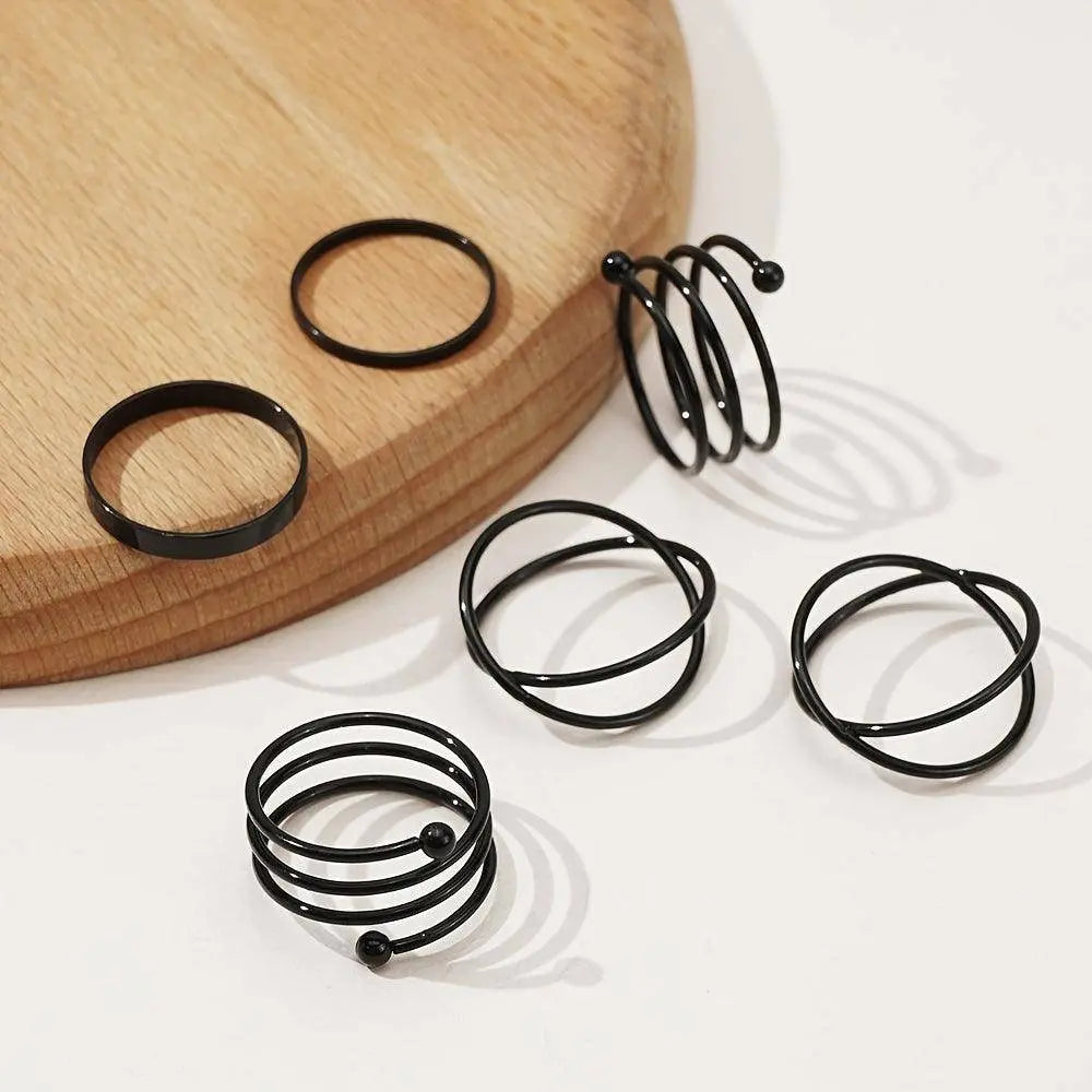 6pcs Personality Black Cross Ring Set Ladies Knuckle Rings Punk Y2K Accessories - Tophatter Daily Deals