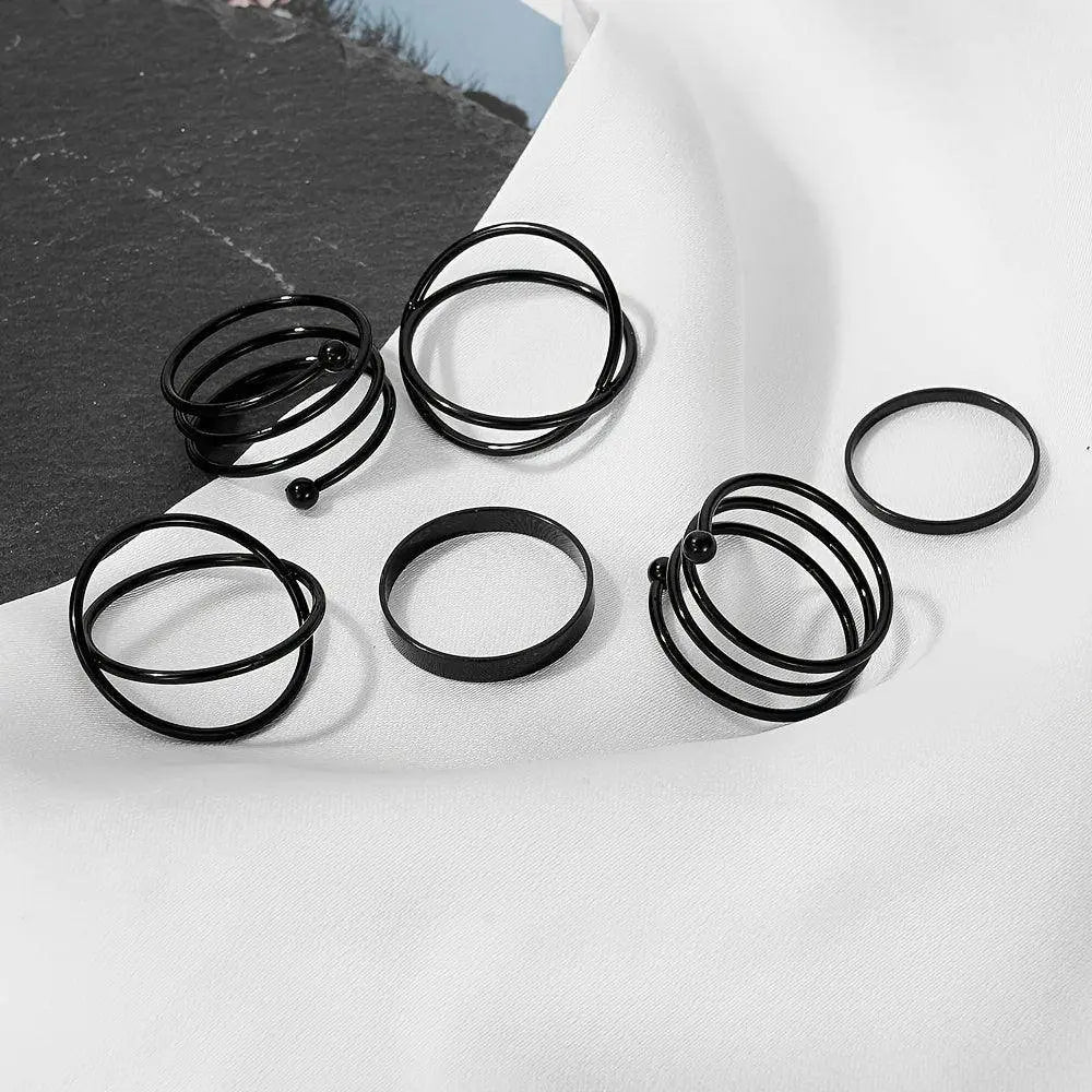 6pcs Personality Black Cross Ring Set Ladies Knuckle Rings Punk Y2K Accessories - Tophatter Daily Deals