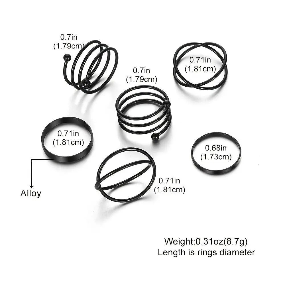 6pcs Personality Black Cross Ring Set Ladies Knuckle Rings Punk Y2K Accessories - Tophatter Daily Deals