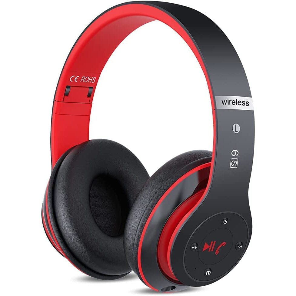 Wireless Bluetooth Headset Black Red Over-Ear Headphones - Tophatter Daily Deals