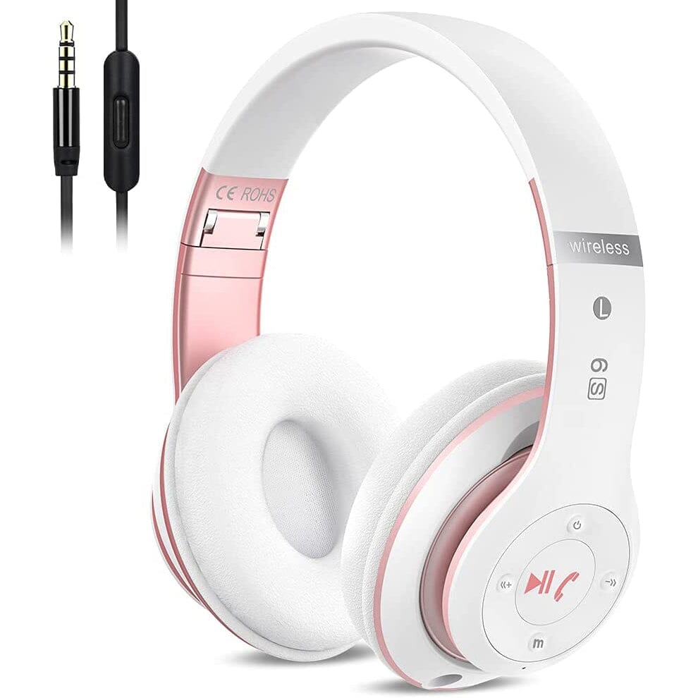 Wireless Bluetooth Headset White Rose Gold Over-Ear Headphones - Tophatter Daily Deals