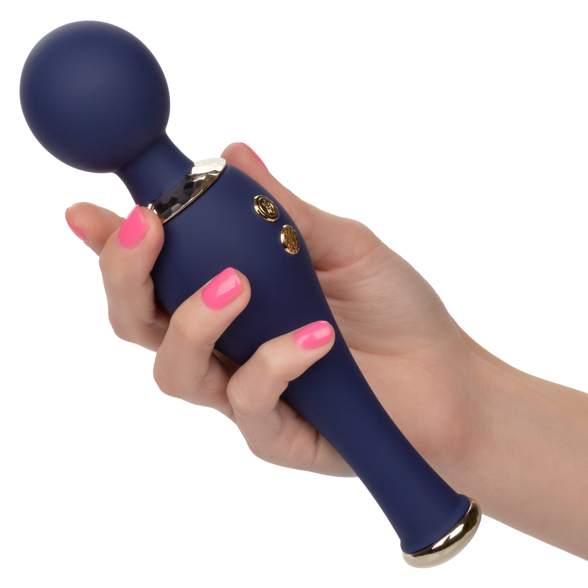 Chic Poppy Navy Blue Ultra-Plush Silicone Massager with 5 Vibration Levels and Gold Accents, Rechargeable, Waterproof > Sex Toys > Massage Wands - Tophatter Daily Deals