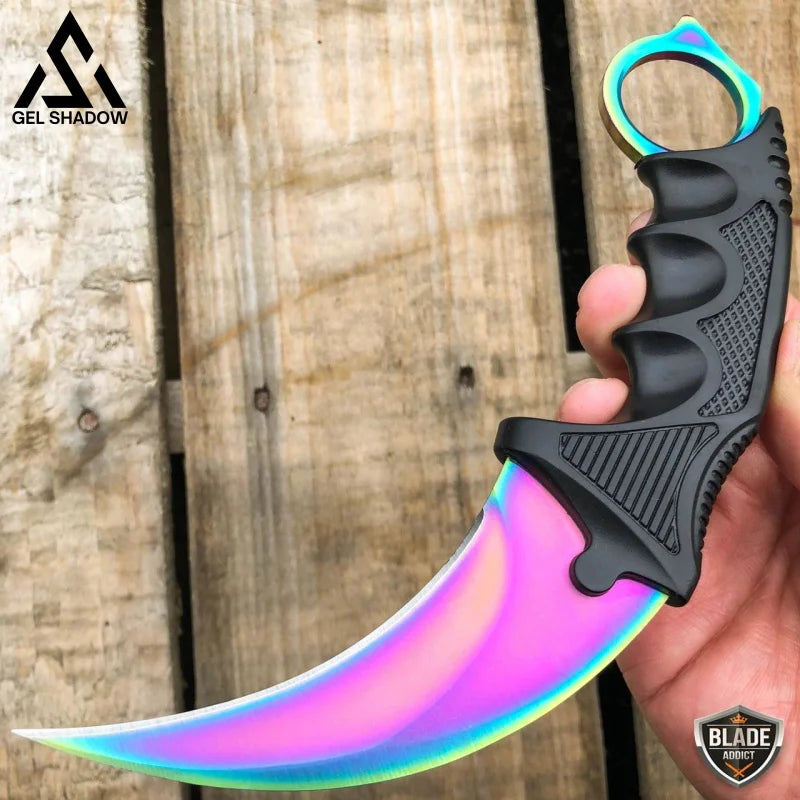 7.5" CSGO Combat Knife Fixed Blade Hawkbill Neck Doppler NEW-GS143 Rainbow Fade CSGO - Tophatter Daily Deals
