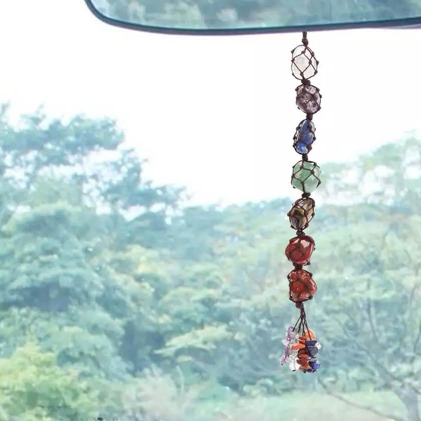 7 Chakra Gemstones Reiki Healing Crystals Tassel Wall Car Hanging Ornament Automotive - Tophatter Daily Deals