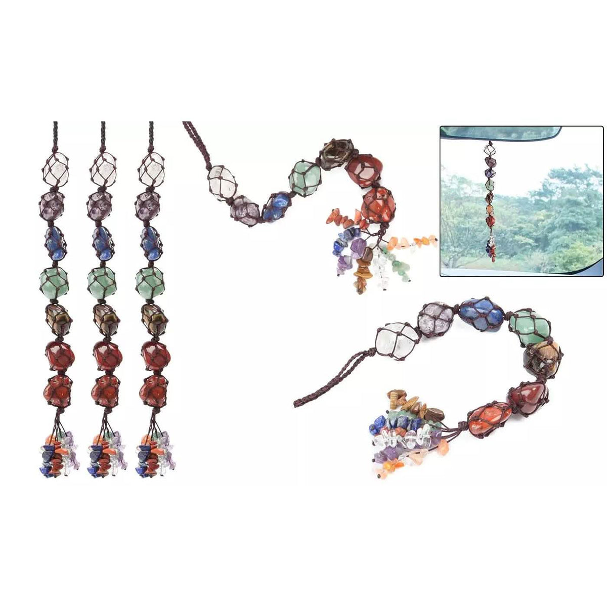 7 Chakra Gemstones Reiki Healing Crystals Tassel Wall Car Hanging Ornament Automotive - Tophatter Daily Deals