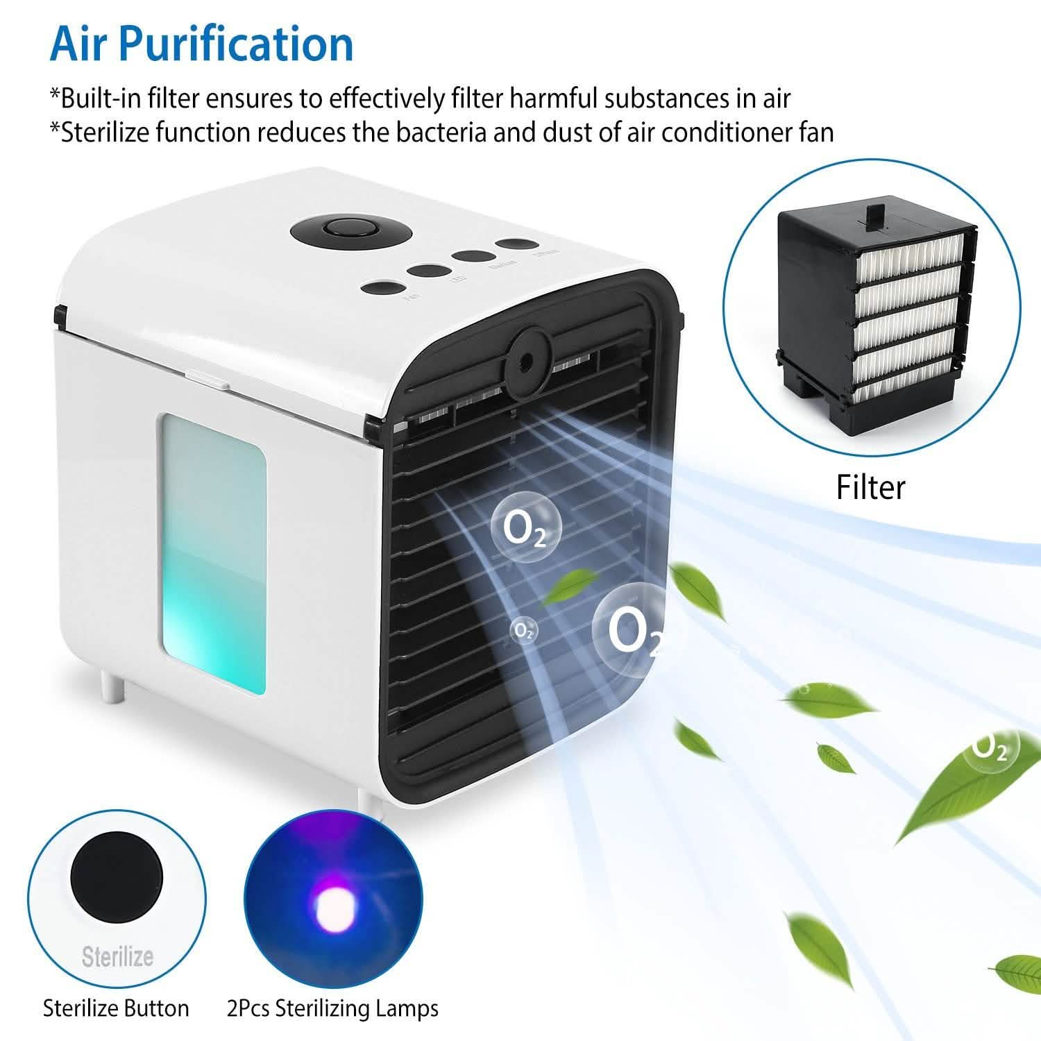 7-Color Change Portable Mini Air Conditioner Cooling Fan Household Appliances - Tophatter Daily Deals