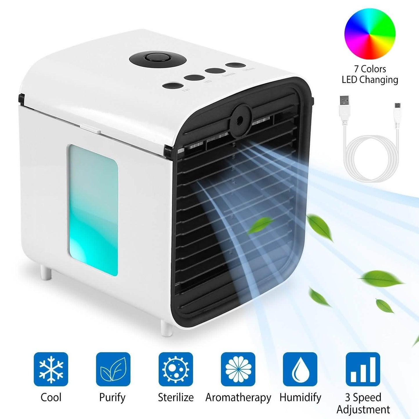 7-Color Change Portable Mini Air Conditioner Cooling Fan Household Appliances - Tophatter Daily Deals