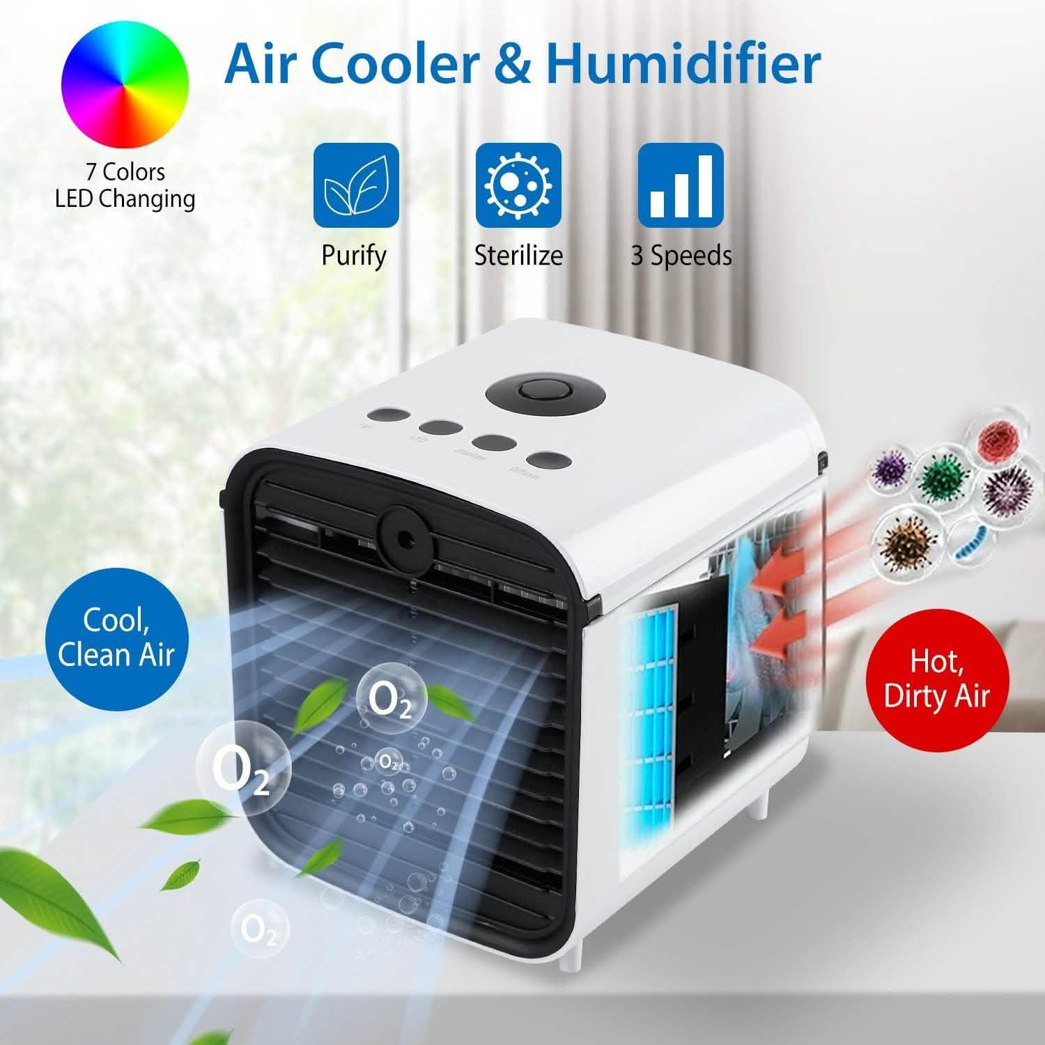 7-Color Change Portable Mini Air Conditioner Cooling Fan Household Appliances - Tophatter Daily Deals