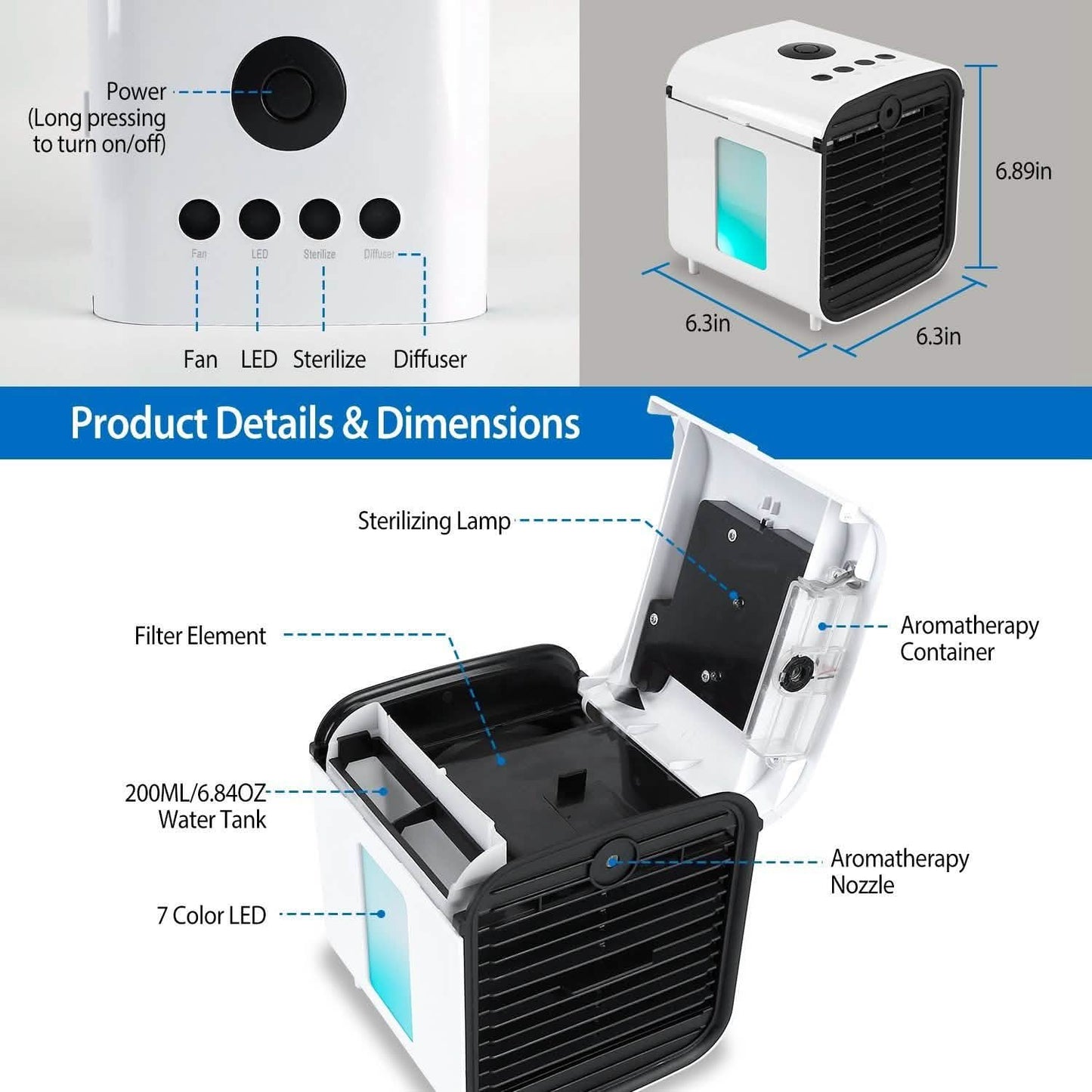 7-Color Change Portable Mini Air Conditioner Cooling Fan Household Appliances - Tophatter Daily Deals