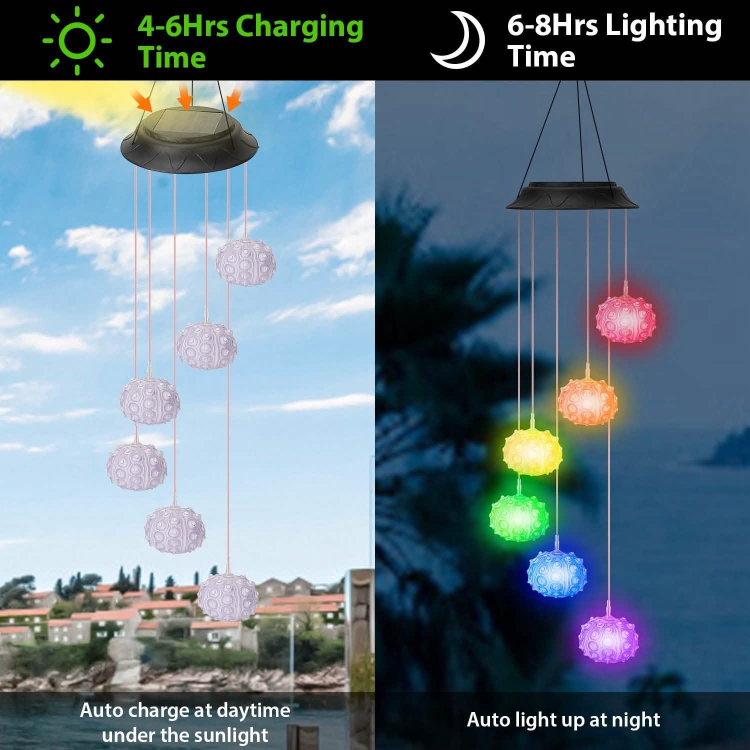 7 Color Changing Solar Wind Chime Lights Sea Urchins Decorative Lamp String & Fairy Lights - Tophatter Daily Deals