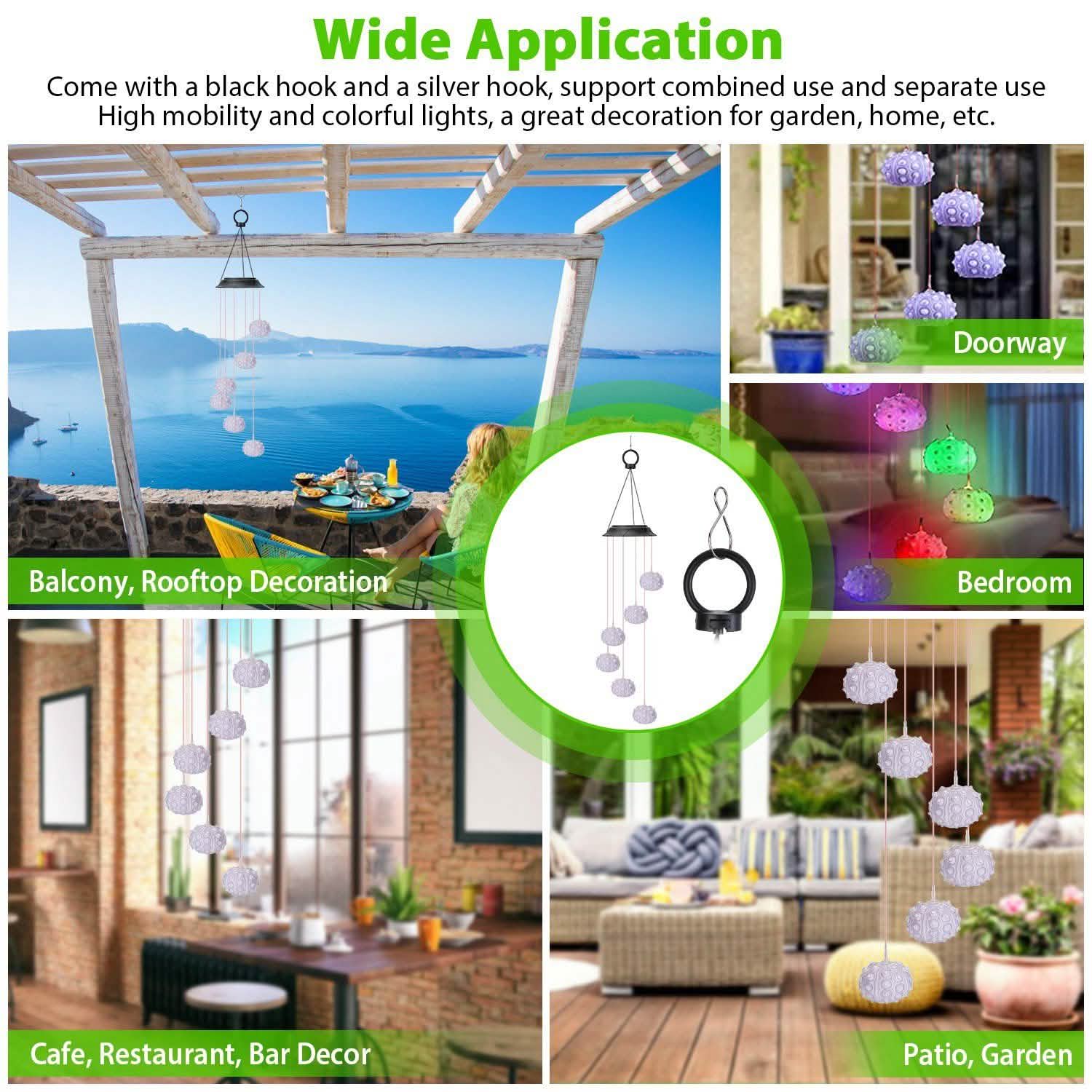 7 Color Changing Solar Wind Chime Lights Sea Urchins Decorative Lamp String & Fairy Lights - Tophatter Daily Deals