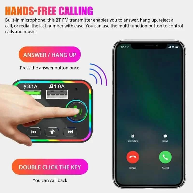 7 Color LED Backlit Light Bluetooth FM Transmitter and Dual USB Charger Automotive - Tophatter Daily Deals