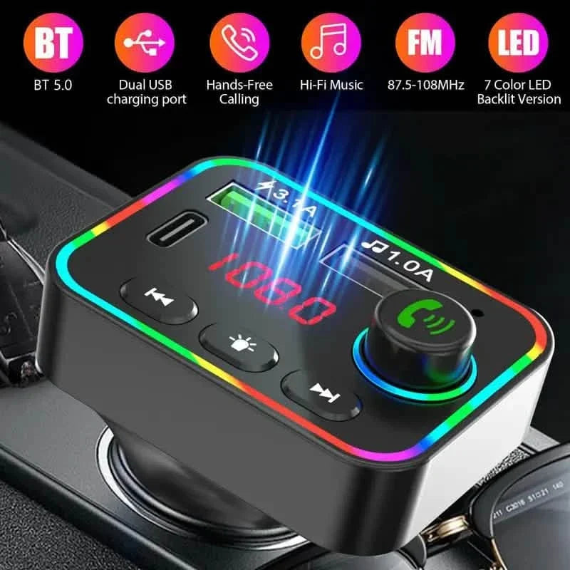 7 Color LED Backlit Light Bluetooth FM Transmitter and Dual USB Charger Automotive - Tophatter Daily Deals