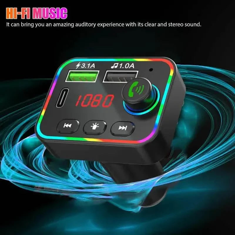 7 Color LED Backlit Light Bluetooth FM Transmitter and Dual USB Charger Automotive - Tophatter Daily Deals
