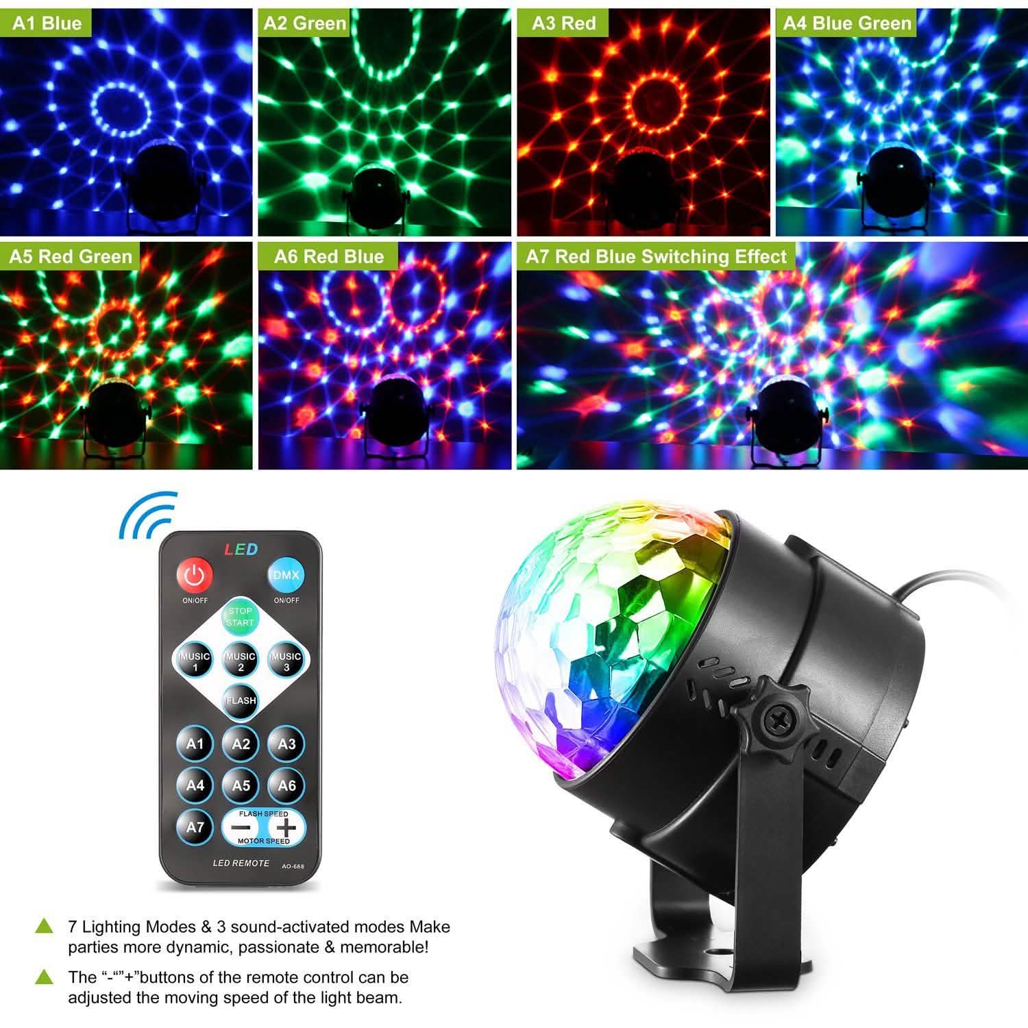7 Colors Sound Activated Party Lights with Remote Control Indoor Lighting - Tophatter Daily Deals