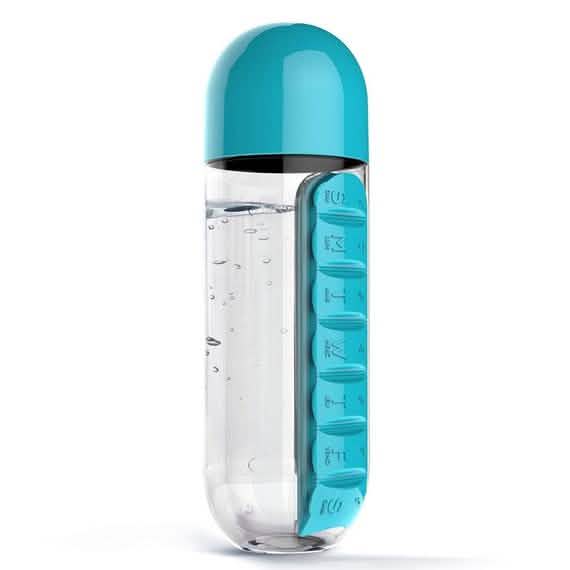 7-Day Pill Tablet Medicine Organizer Water Drink Bottle Holder Box Blue Health & Wellness - Tophatter Daily Deals