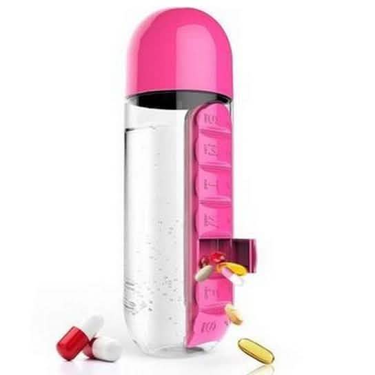 7-Day Pill Tablet Medicine Organizer Water Drink Bottle Holder Box Pink Health & Wellness - Tophatter Daily Deals
