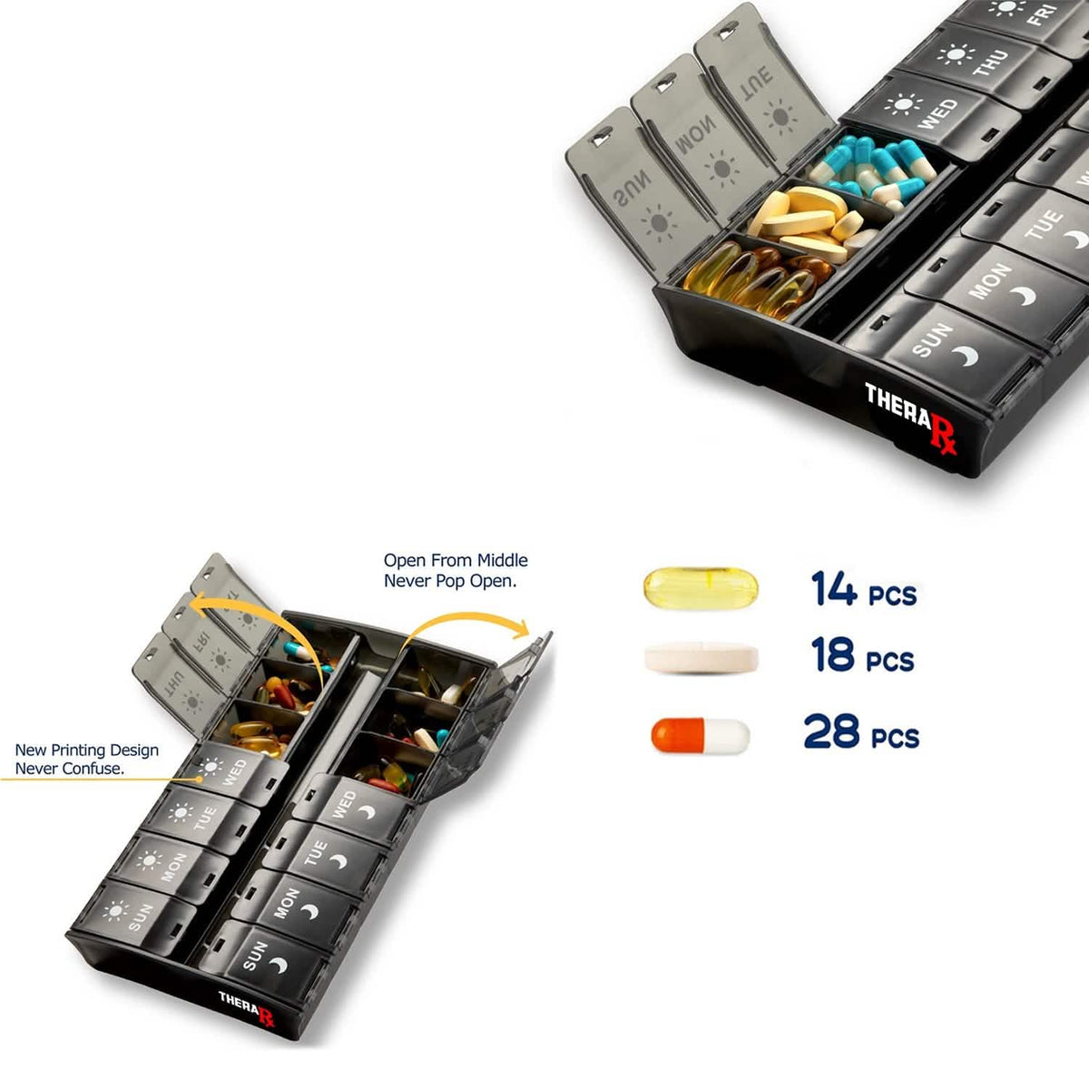 7-Day Push Button Pill, Medicine, Vitamin Organizer with AM/PM Large Compartments Health & Wellness - Tophatter Daily Deals
