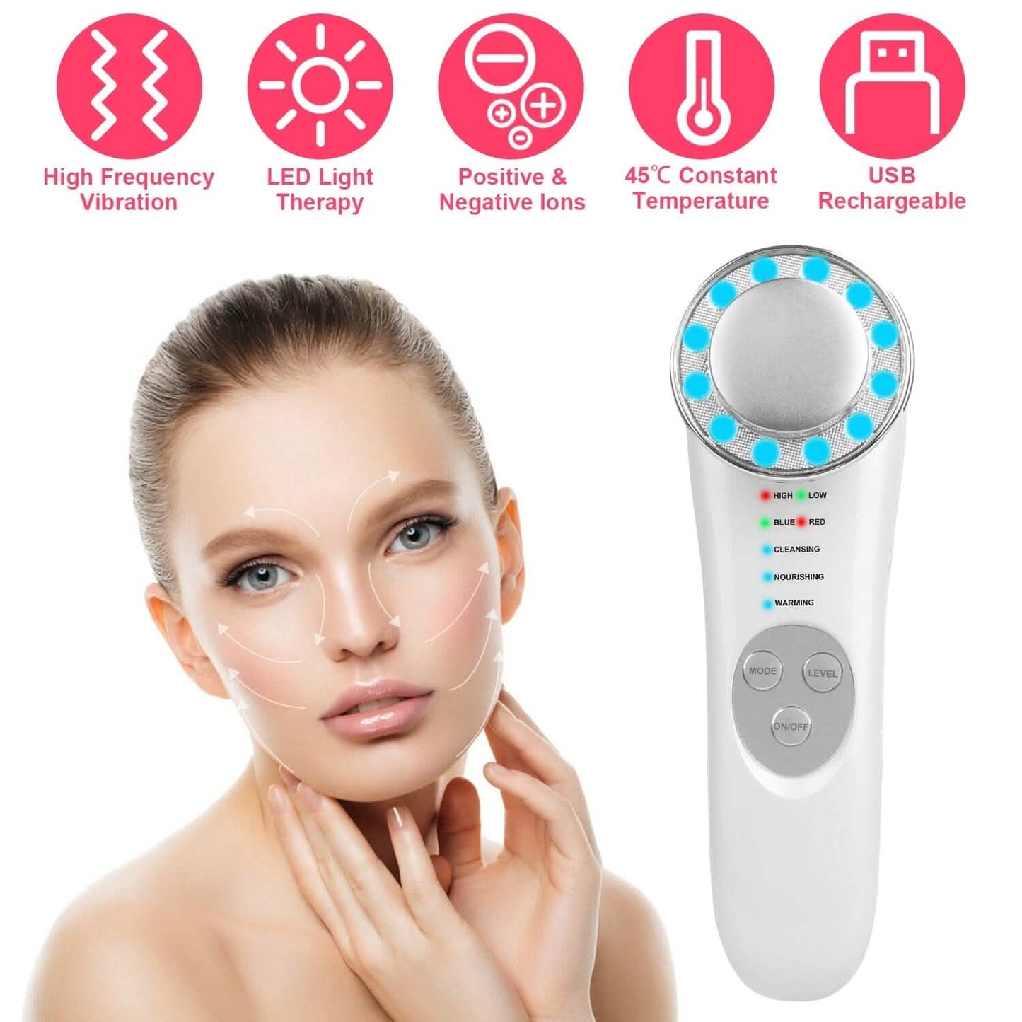 7-in-1 Facial Massager Ultrasonic High Frequency Face Lifting Machine Beauty & Personal Care - Tophatter Daily Deals