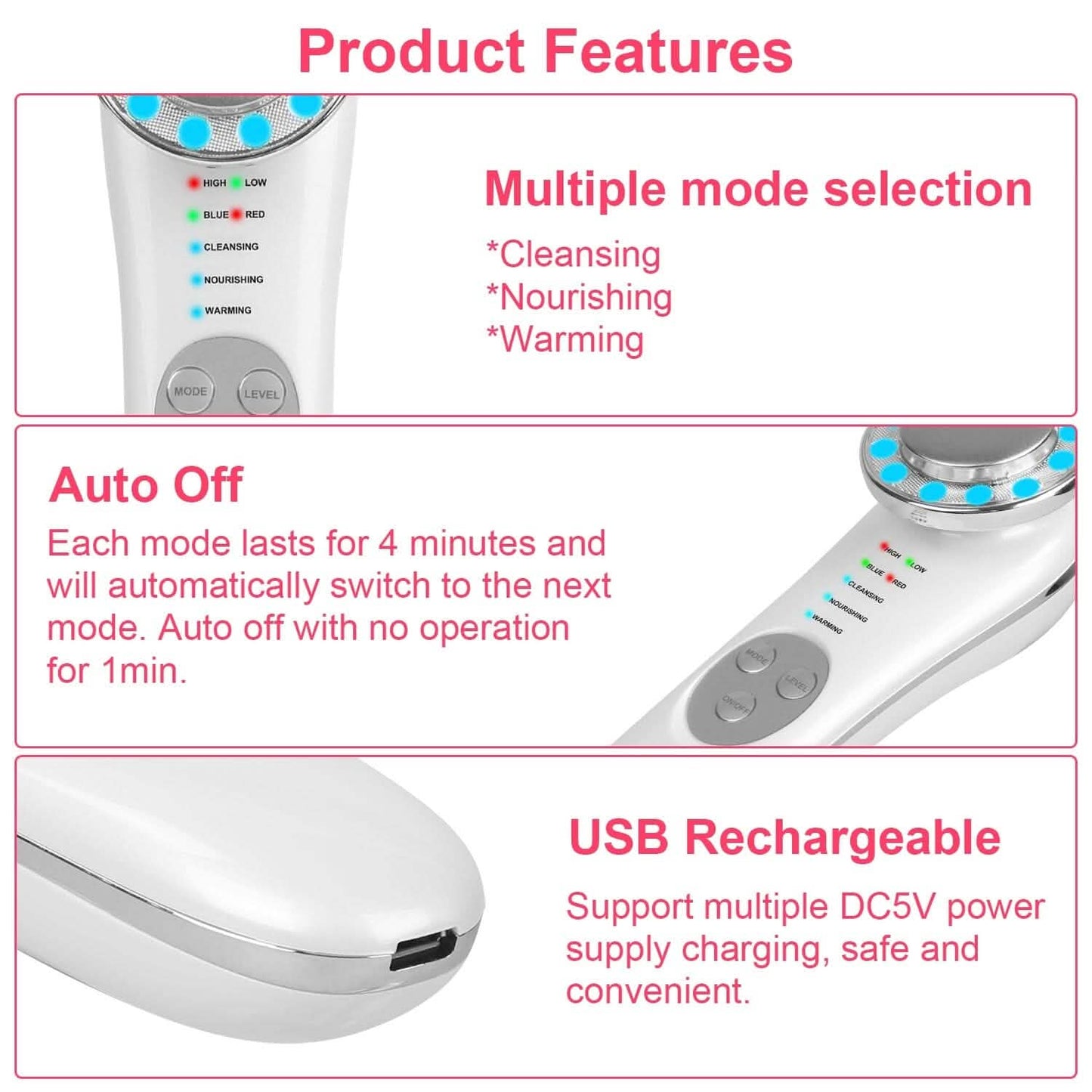 7-in-1 Facial Massager Ultrasonic High Frequency Face Lifting Machine Beauty & Personal Care - Tophatter Daily Deals
