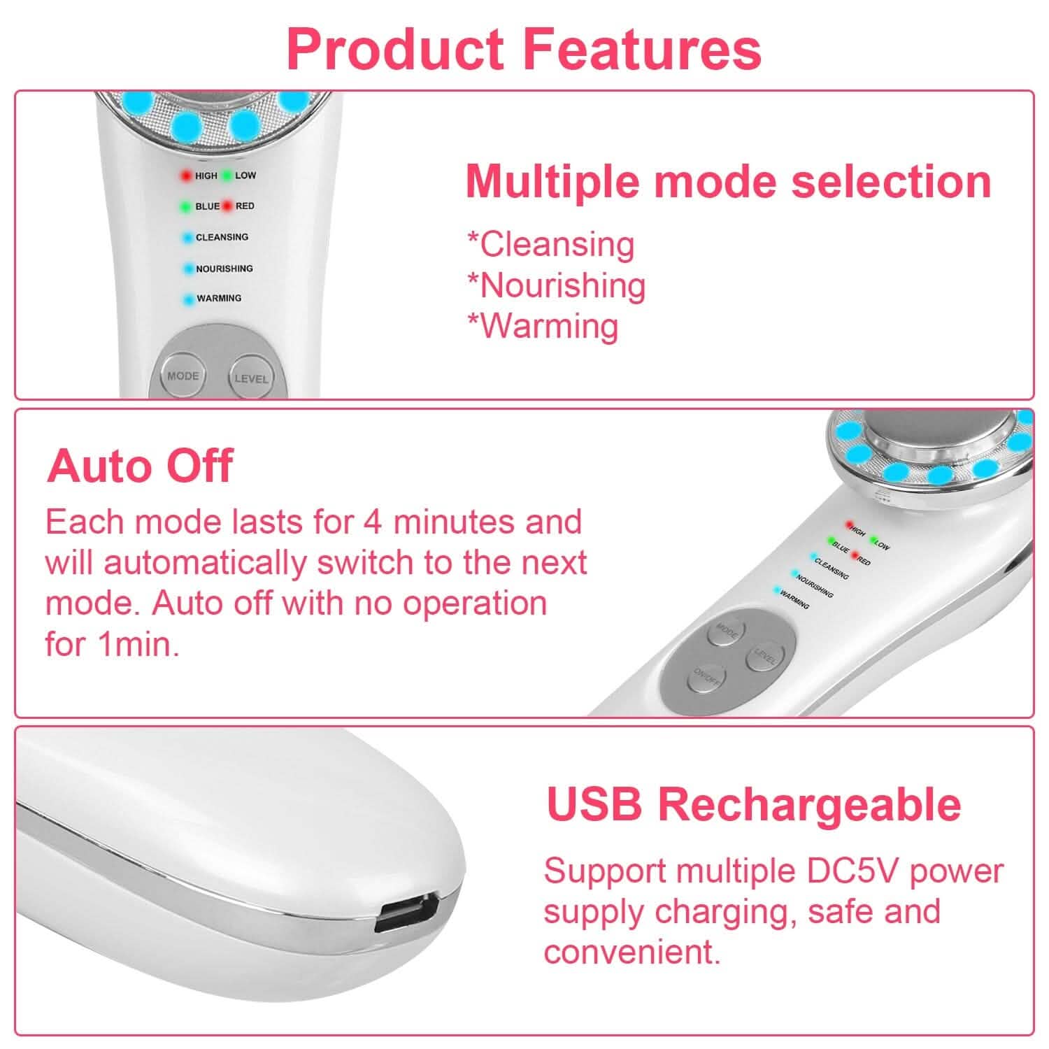 7-in-1 Facial Massager Ultrasonic High Frequency Face Lifting Machine Beauty & Personal Care - Tophatter Daily Deals