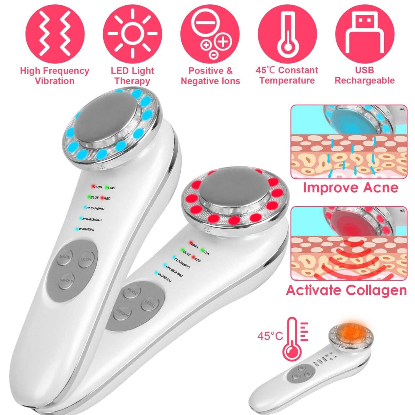 7-in-1 Facial Massager Ultrasonic High Frequency Face Lifting Machine Beauty & Personal Care - Tophatter Daily Deals