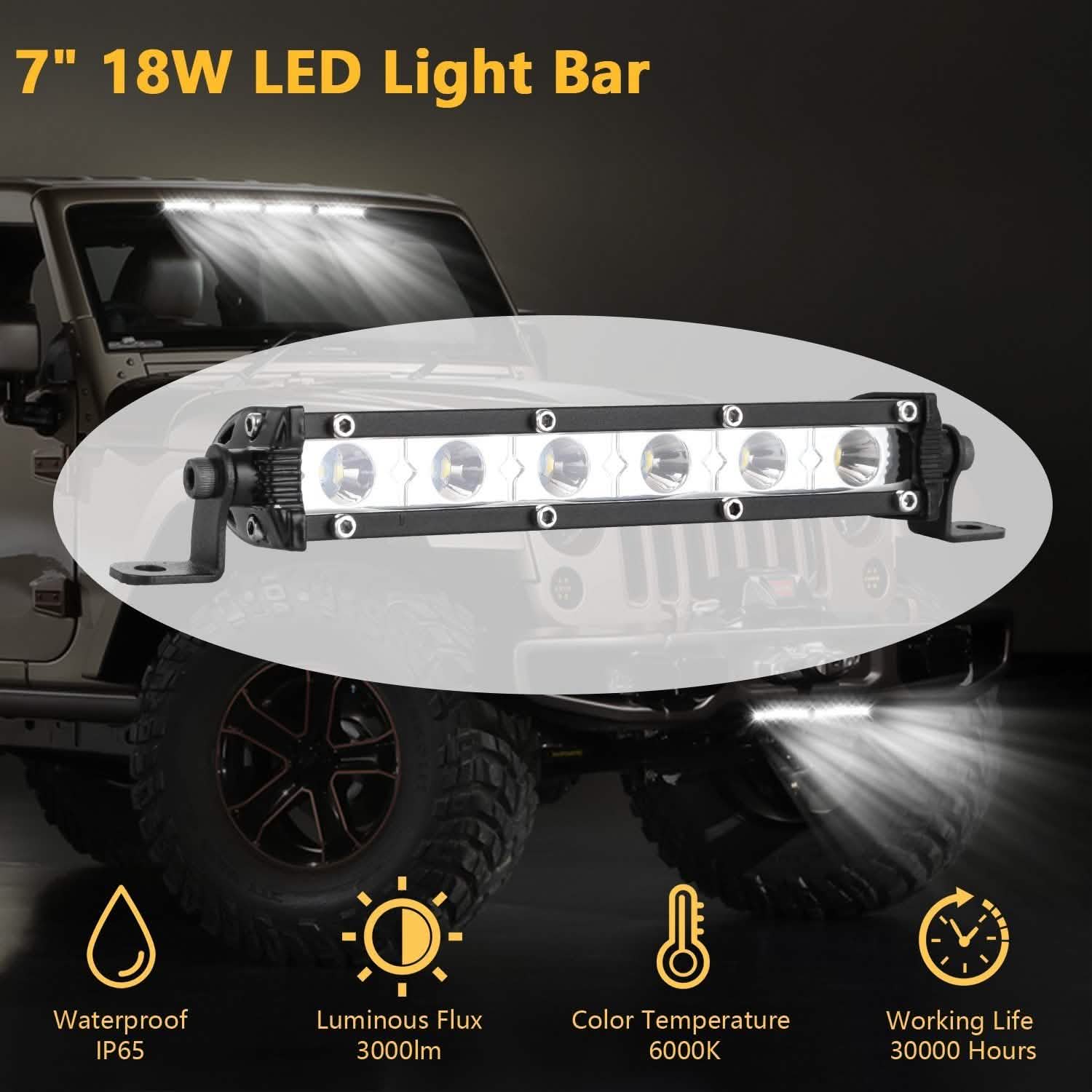 7" LED Light Bar Single Row Offroad Spot Lights Automotive - Tophatter Daily Deals